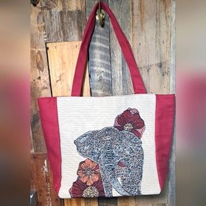 NWT Embroidered Elephant Shoulder Tote Bag
